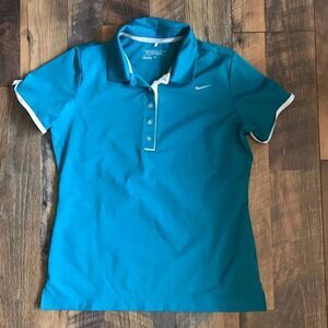 Nike Dri-fit women’s Golf teal short sleeve shirt trimmed in white SZ Medium
